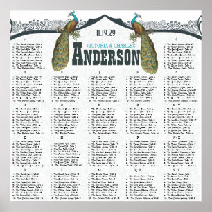 Poster Plan de table de mariage oiseaux de l'amour Navy P