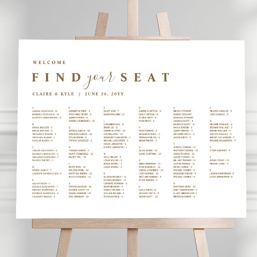 Poster Plan de table de mariage or minimal alphabétique