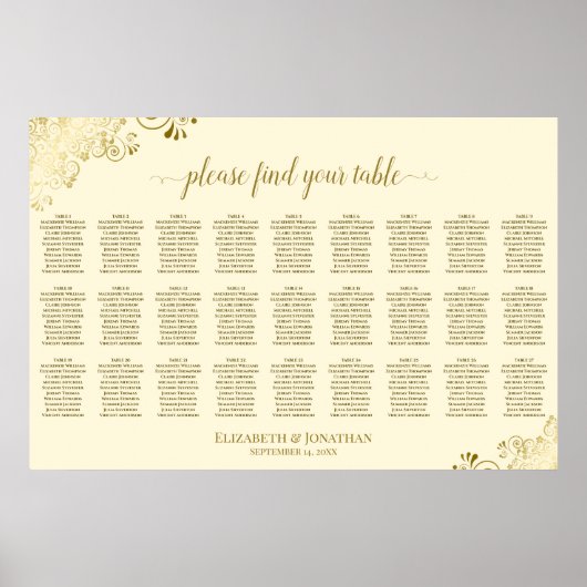 Poster Plan de table de mariage Orné Or & Crème 27 (Devant)
