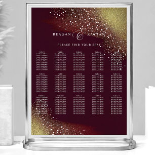 Poster Plan de table de mariage pailleté bordeaux et or