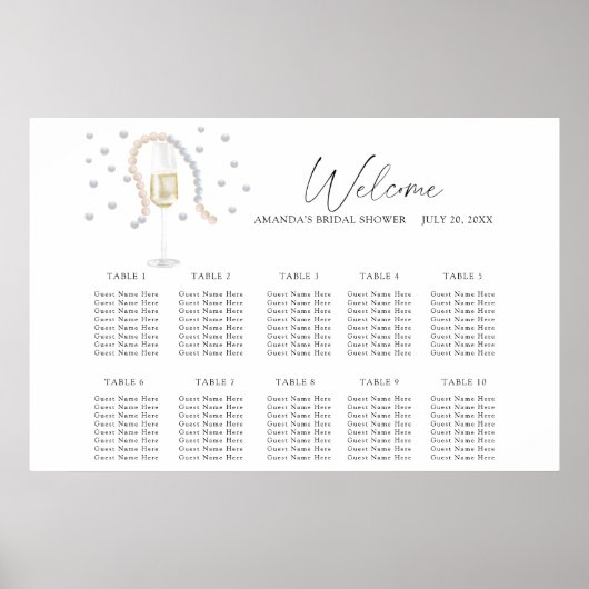 Poster Plan de table de mariage Perles et Prosecco (Devant)