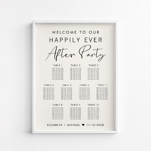 Poster Plan de table de mariage pour 10 tables Après un b