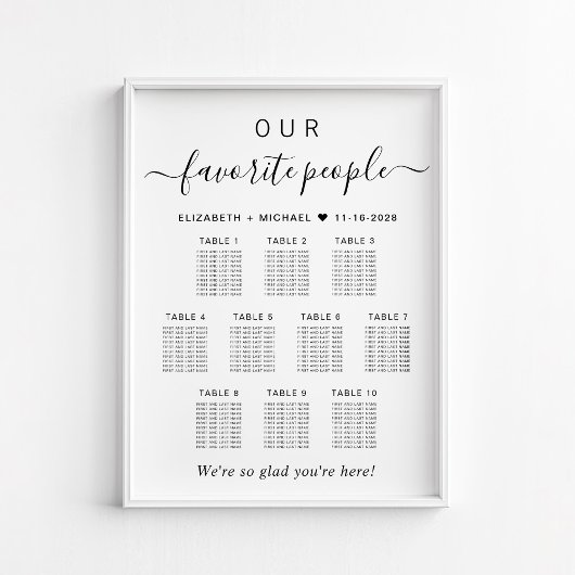 Poster Plan de table de mariage pour 10 tables avec les p