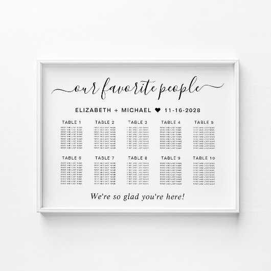 Poster Plan de table de mariage pour 10 tables avec les p