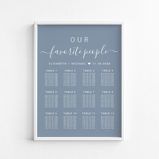 Poster Plan de table de mariage pour 12 tables avec les p