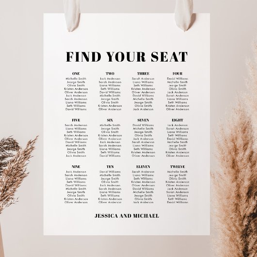 Poster Plan de table de mariage pour 12 tables et 120 inv