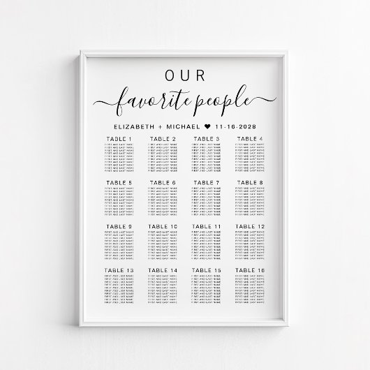 Poster Plan de table de mariage pour 16 tables avec les p