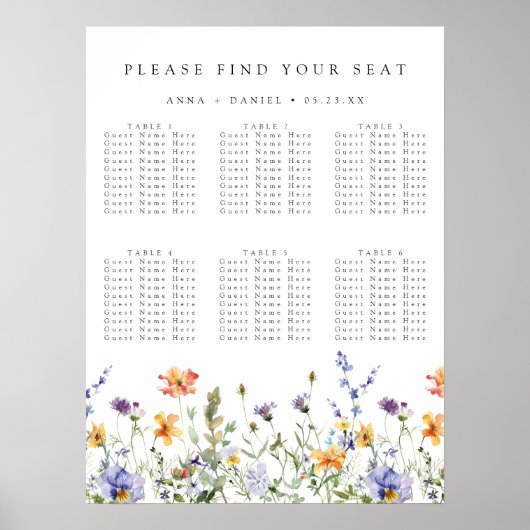 Poster Plan de table de mariage pour jardin de fleurs sau (Devant)
