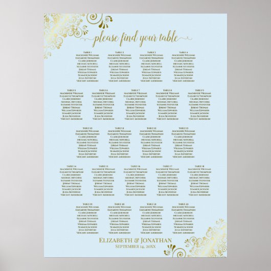 Poster Plan de table de mariage Powder Blue & Gold 22 (Devant)