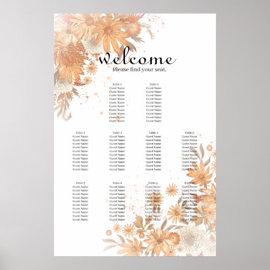 Poster Plan de table de mariage printemps été Fleur Brill (Devant)