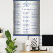 Poster Plan de table de mariage rétro bleu et argent (Bureau à domicile)