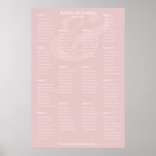 Poster Plan de table de mariage REVERSE Blush Ampersand | (Devant)