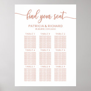 Poster Plan de table de mariage Rose Gold Chic Calligraph