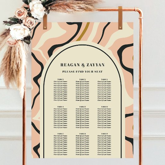 Poster Plan de table de mariage Rose Noir Arche Tourbillo