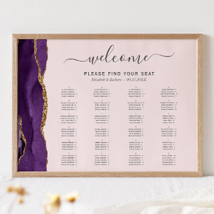 Poster Plan de table de mariage Rose Pâle Agate Or Violet