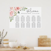 Poster Plan de table de mariage rose poudré floral (Cuisine)