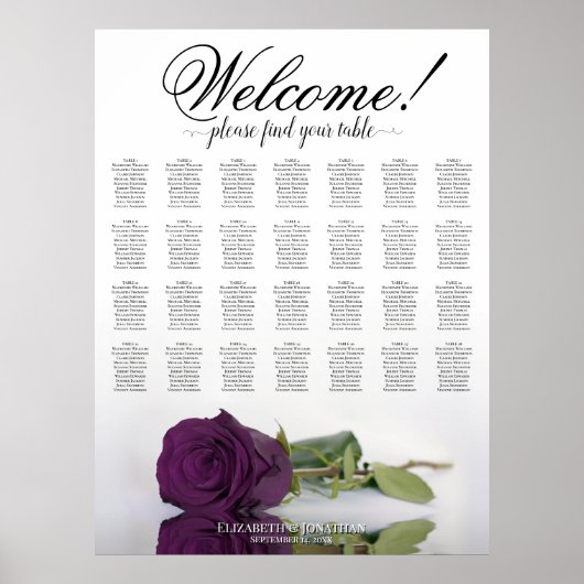 Poster Plan de table de mariage Rose Pourpre Prune 28 (Devant)
