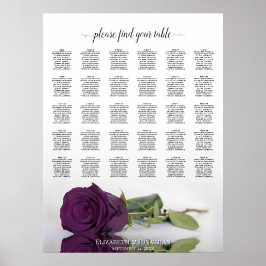 Poster Plan de table de mariage Rose Pourpre Prune 30 tab (Devant)