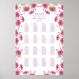 Poster Plan de table de mariage rose rose vif