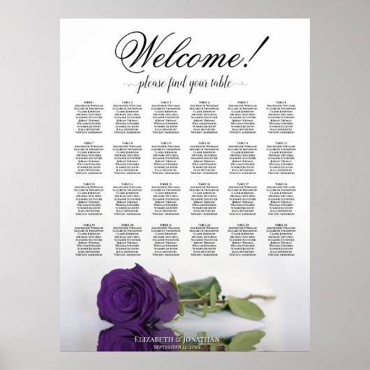 Poster Plan de table de mariage Rose Royale Violette 24 t (Devant)
