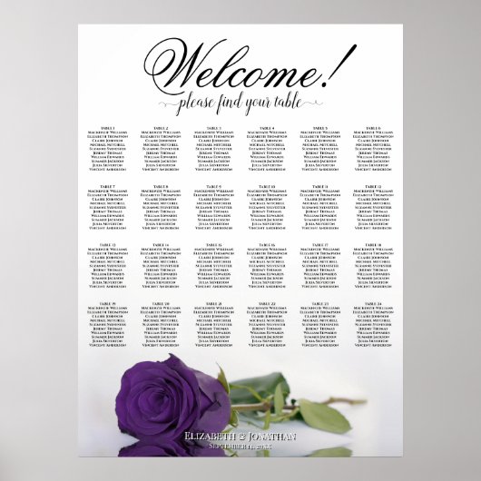 Poster Plan de table de mariage Rose Royale Violette 24 t (Devant)