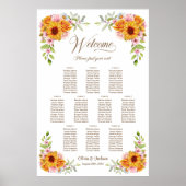 Poster Plan de table de mariage Rose Tournesol 10 Tables (Devant)