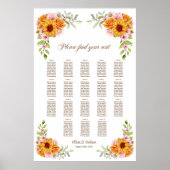 Poster Plan de table de mariage Rose Tournesol 18 Tables (Devant)
