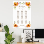 Poster Plan de table de mariage Rose Tournesol 9 tables (Bureau à domicile)