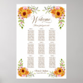 Poster Plan de table de mariage Rose Tournesol 9 tables (Devant)