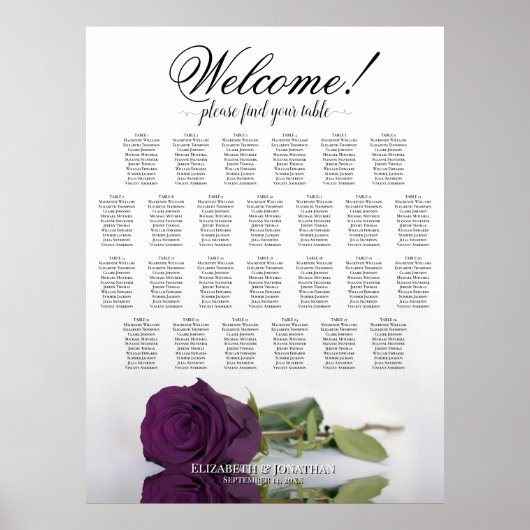 Poster Plan de table de mariage Rose Violet Foncé 26 (Devant)