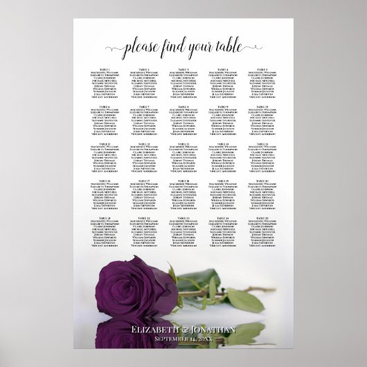 Poster Plan de table de mariage Rose Violet Prune 25 (Devant)