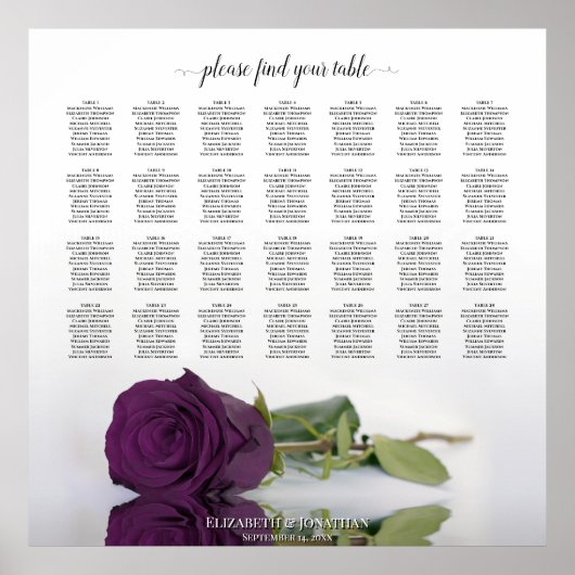 Poster Plan de table de mariage Rose Violet prune 28 (Devant)