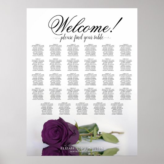 Poster Plan de table de mariage Rose Violet Prune 29 (Devant)