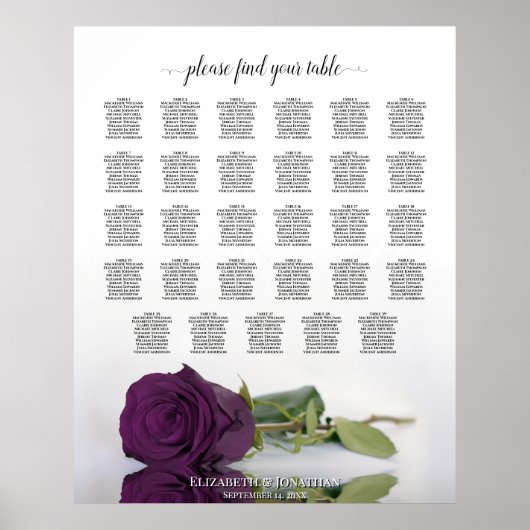 Poster Plan de table de mariage Rose Violet Prune 29 Tabl (Devant)