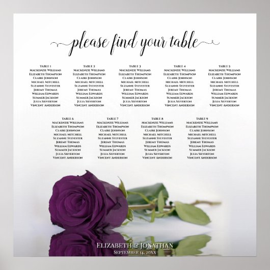 Poster Plan de table de mariage Rose Violet Prune 9 (Devant)