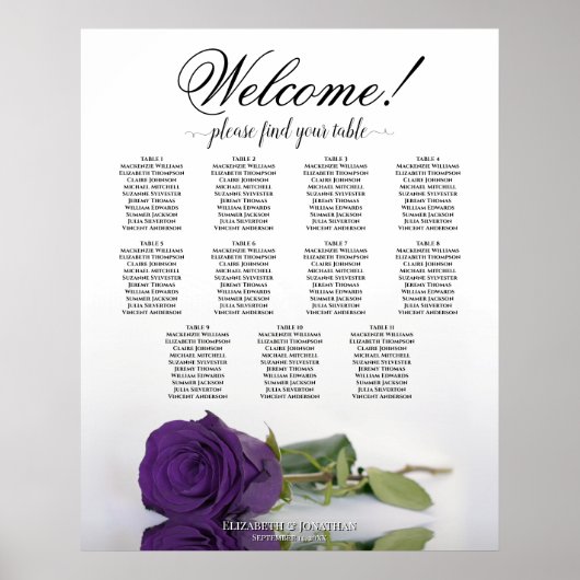 Poster Plan de table de mariage Rose Violet Royal 11 tabl (Devant)