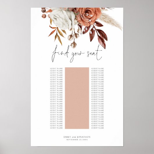 Poster Plan de table de mariage rustique à une seule tabl (Devant)