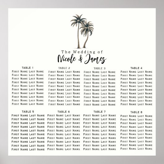 Poster Plan de table de mariage rustique avec palmiers tr (Devant)