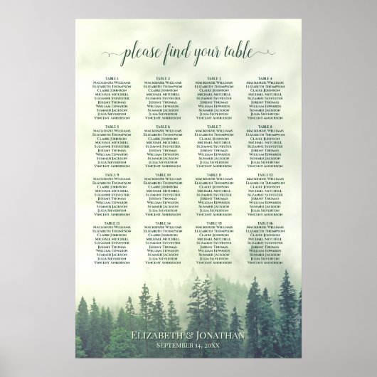 Poster Plan de table de mariage rustique de 16 tables dan (Devant)