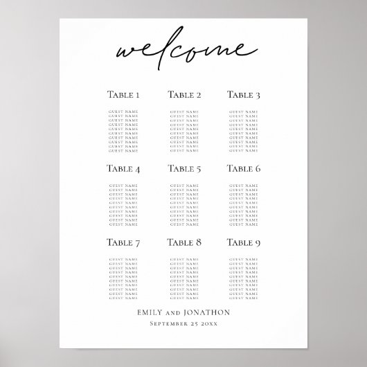 Poster Plan de table de mariage Script de bienvenue impri (Devant)