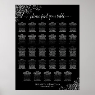 Poster Plan de table de mariage Silver Curls Noir 29