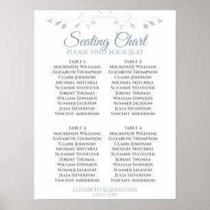 Poster Plan de table de mariage simple 4 tables Bleu & Gr