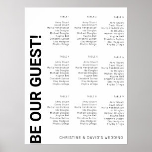 Poster Plan de table de mariage simple blanc pour 9 table
