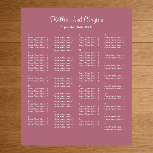 Poster Plan de table de mariage simple bordeaux 130