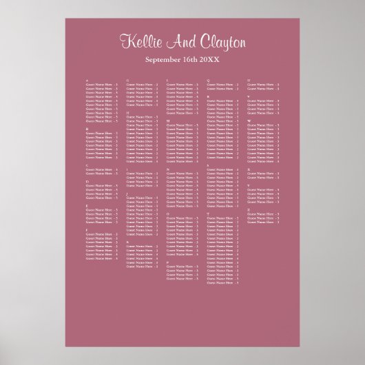 Poster Plan de table de mariage simple bordeaux 250 (Devant)