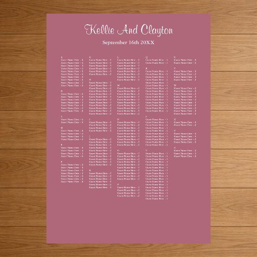 Poster Plan de table de mariage simple bordeaux 250