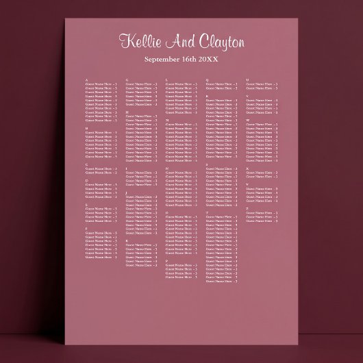Poster Plan de table de mariage simple bordeaux 250