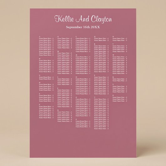 Poster Plan de table de mariage simple bordeaux 250