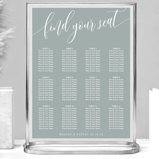 Poster Plan de table de mariage simple Dusty Sage
