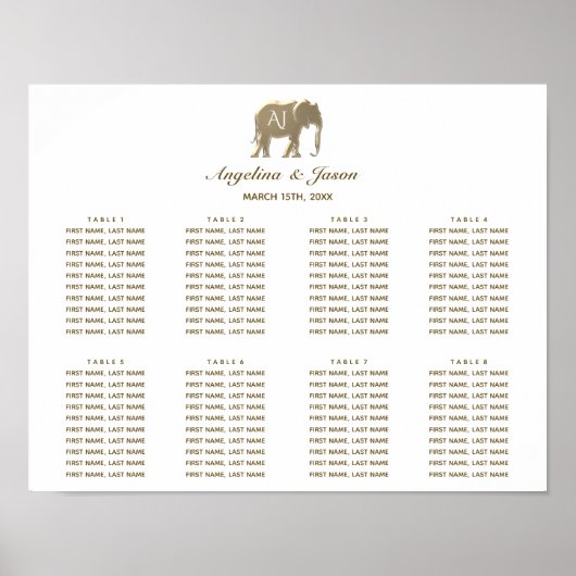 Poster Plan de table de mariage simple en or (Devant)